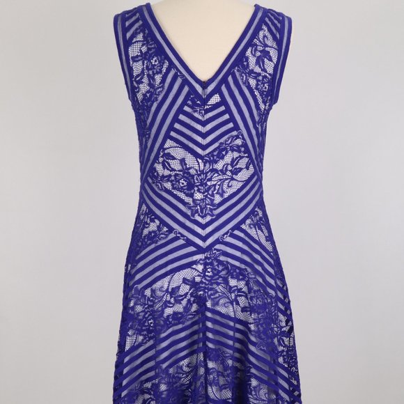 tadashi Dresses & Skirts - ❄ Tadashi Royal Blue Lace Illusion Floral Dress Party Wedding Formal Sheer